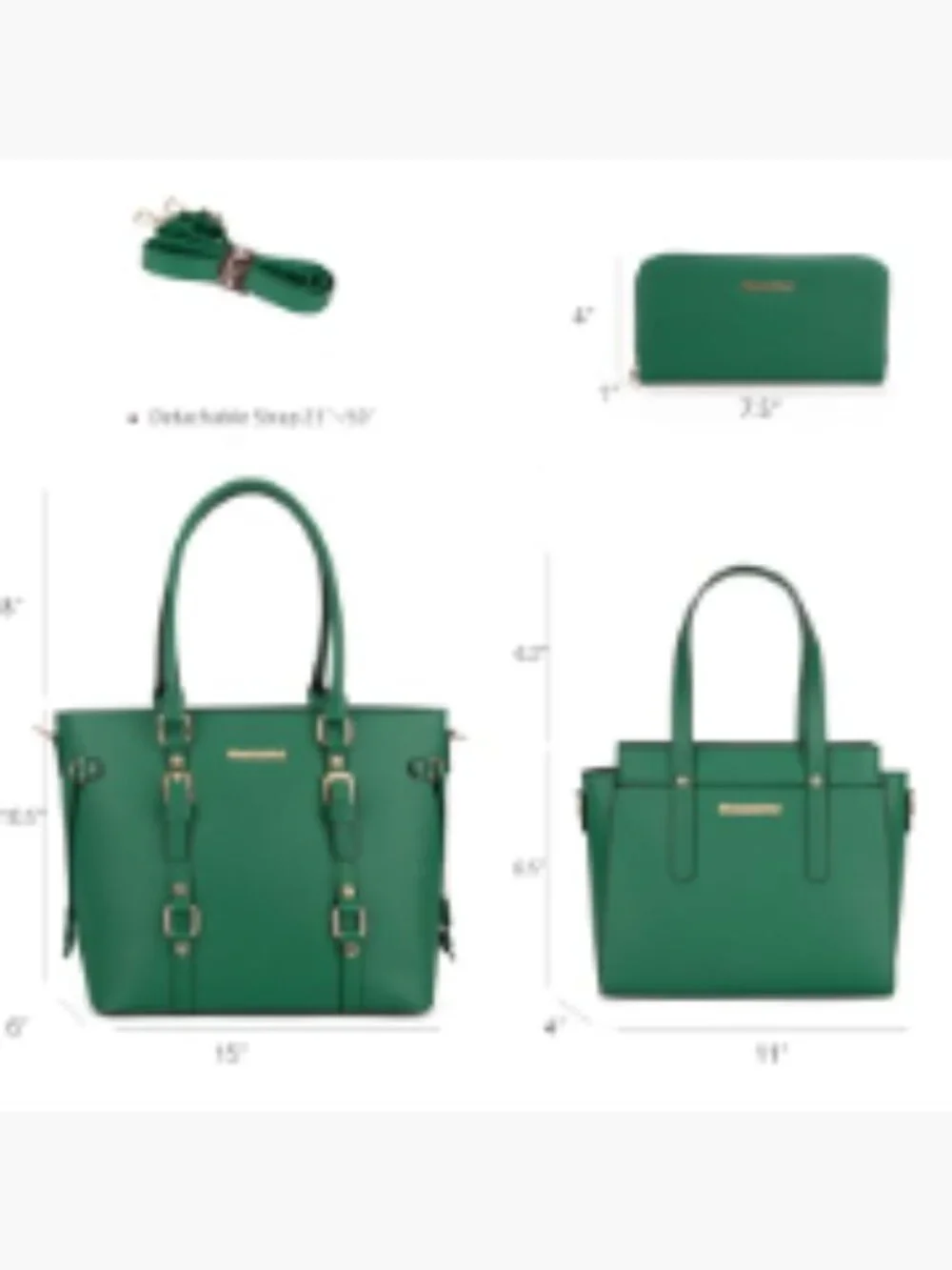 3 Piece PU Leather Purse Set Tote Satchel Wallet Adjustable Shoulder Strap